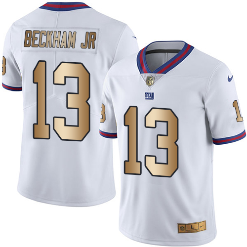 Nike Giants #13 Odell Beckham Jr White Men's Stitched NFL Limited Gold Rush Jersey